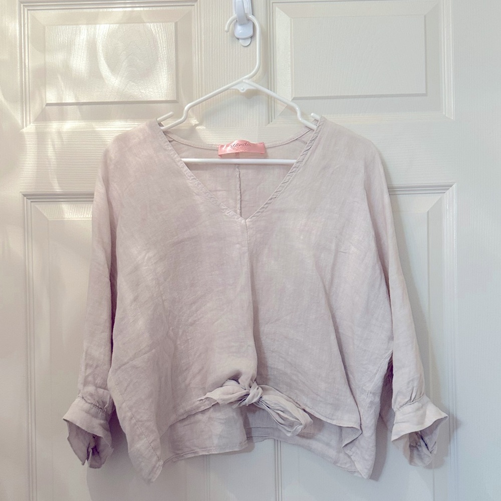 Sandal. Linen blouse . Size Small